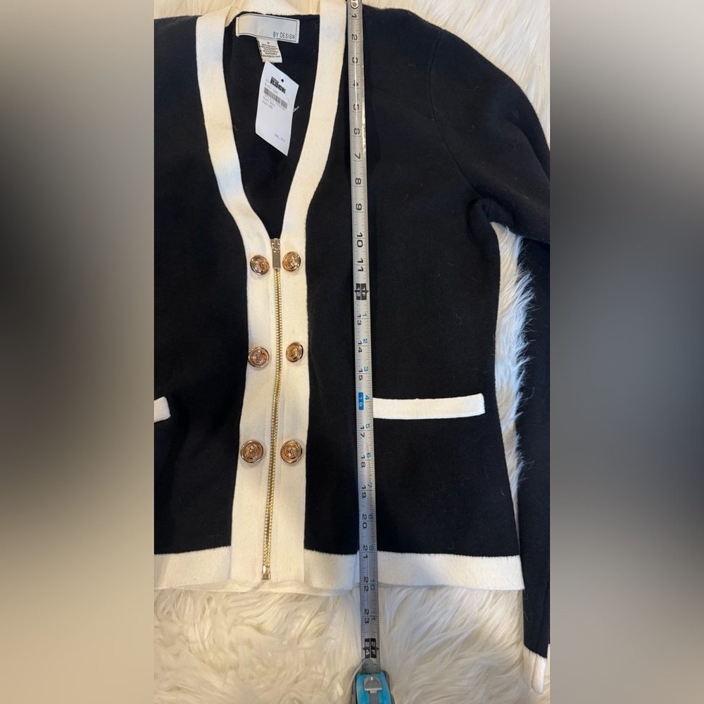 By Design” Nordstrom Black & White Zip Up Cardigan Sz: S - Picture 5 of 6